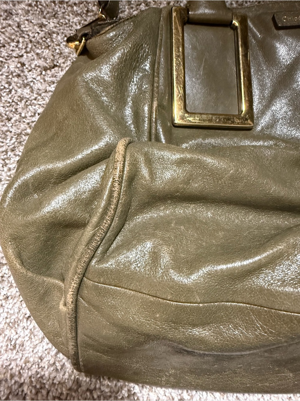 Chloe Olive Green Leather Shoulder Bag‎ with Gold Accents Project AS IS - Picture 3 of 12